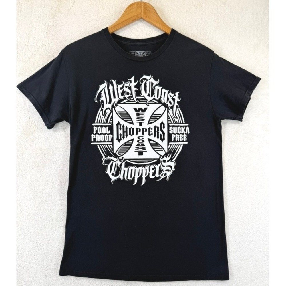 West Coast Choppers Mens Black Graphic T-Shirt Iron Cross Logo Short Sleeve S
